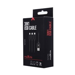 Maxlife 3in1 cable USB - Lightning + USB-C + microUSB 1,0 m 2,1A black nylon цена и информация | Borofone 43757-uniw | kaup24.ee