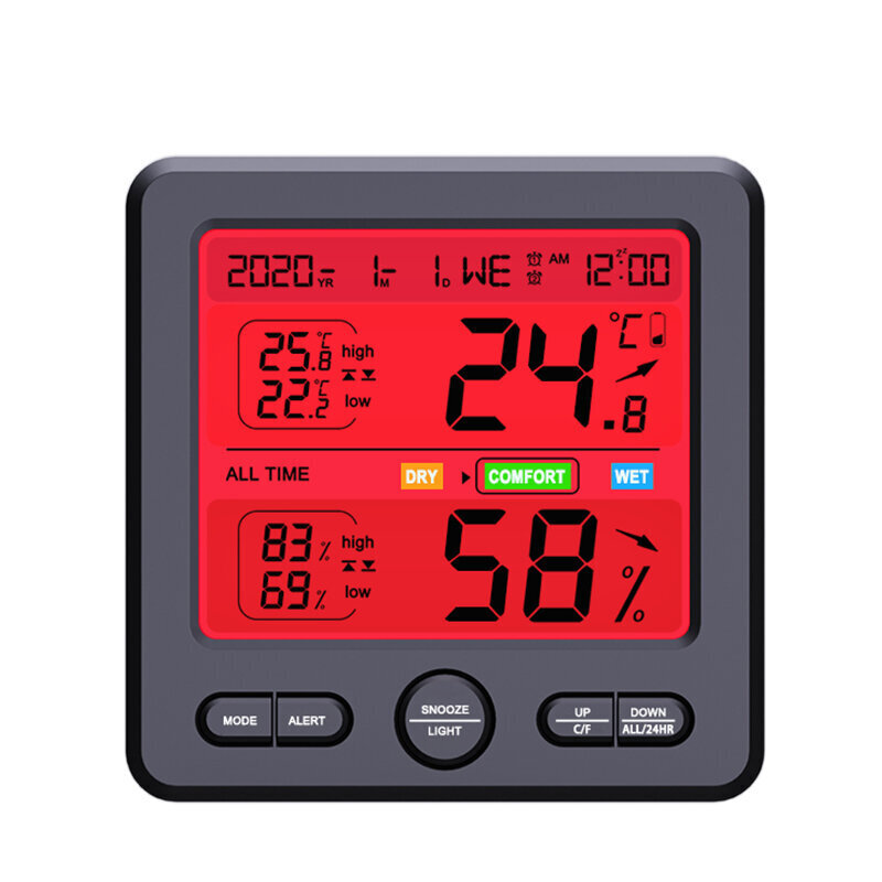 Siseruumide digitaalne termomeeter, hügromeeter ja äratuskell hind ja info | Ilmajaamad, termomeetrid | kaup24.ee