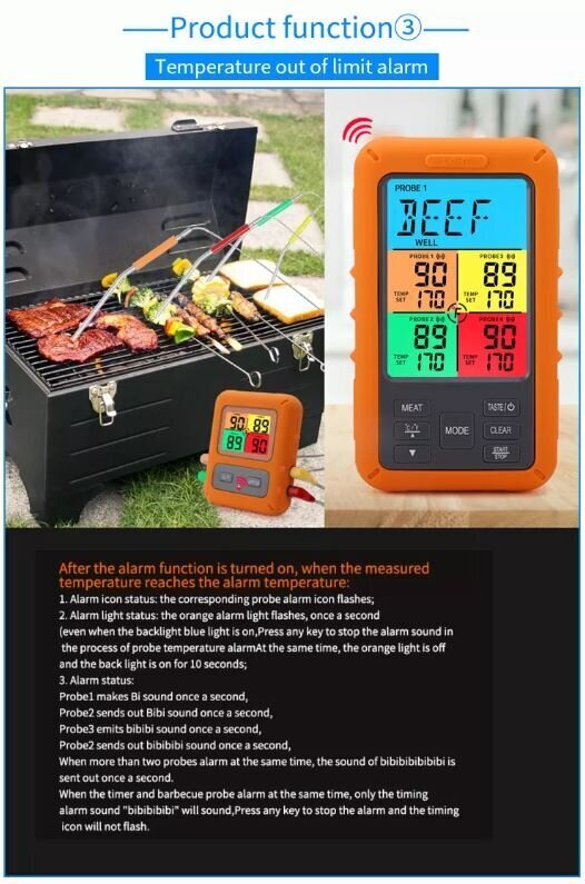 Juhtmevaba puuteekraaniga toidu / liha termomeeter grillimiseks koos 4 sondiga hind ja info | Grillitarvikud ja grillnõud | kaup24.ee