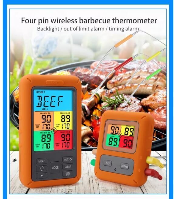 Juhtmevaba puuteekraaniga toidu / liha termomeeter grillimiseks koos 4 sondiga hind ja info | Grillitarvikud ja grillnõud | kaup24.ee