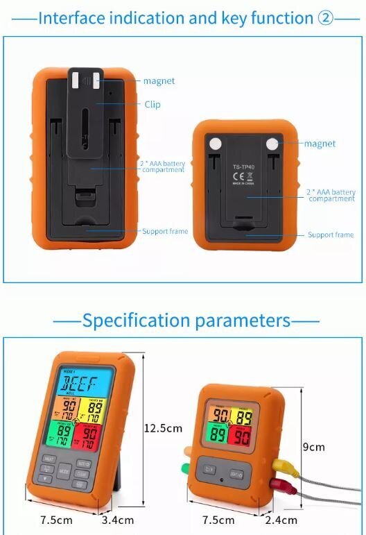 Juhtmevaba puuteekraaniga toidu / liha termomeeter grillimiseks koos 4 sondiga hind ja info | Grillitarvikud ja grillnõud | kaup24.ee