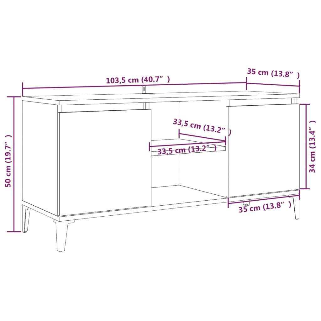 vidaXL metalljalgadega telerikapp, Sonoma tamm, 103,5 x 35 x 50 cm hind ja info | TV alused | kaup24.ee