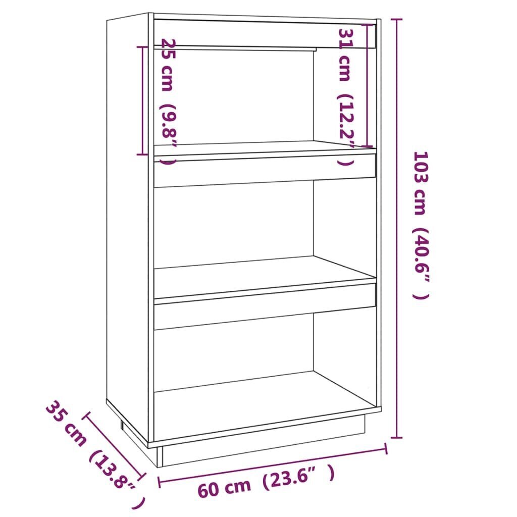 vidaXL raamaturiiul/ruumijagaja, valge, 60x35x103 cm, täismännipuit hind ja info | Riiulid | kaup24.ee