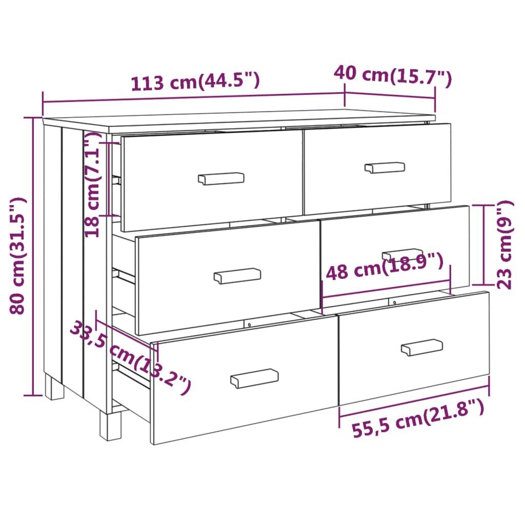 vidaXL puhvetkapp, tumehall, 113 x 40 x 80 cm, toekas männipuit цена и информация | Elutoa väikesed kapid | kaup24.ee