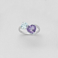 Ilus hõbesõrmus (925) ilusate südamekujuliste Ametüsti ja sinise Topaasiga E52439A-12 hind ja info | Sõrmused | kaup24.ee