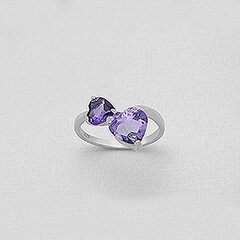 Ilus hõbesõrmus (925) ilusate südamekujuliste Ametüstidega E52439A-1 hind ja info | Sõrmused | kaup24.ee