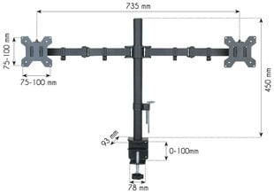 Крепление/подставка для монитора Techly ICA-LCD 382-D, 68,6 см (27"), зажим, черный цена и информация | Кронштейны для монитора | kaup24.ee