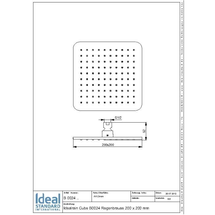 Idealrain Cube neljakandiline dušiotsik 200x200 mm, kroom B0024AA hind ja info | Segistid ja lisatarvikud | kaup24.ee