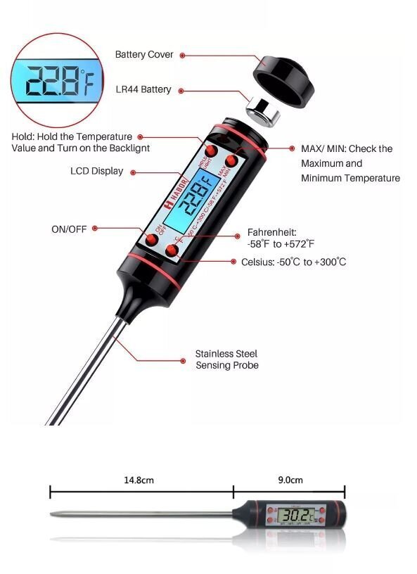 Digitaalne toidutermomeeter, musta värvi цена и информация | Grillitarvikud ja grillnõud | kaup24.ee