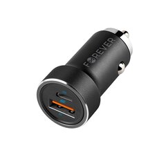 Forever CC-06 PD3.0 + QC3.0 car charger 1x USB-C 1x USB 20W black цена и информация | Зарядные устройства для телефонов | kaup24.ee