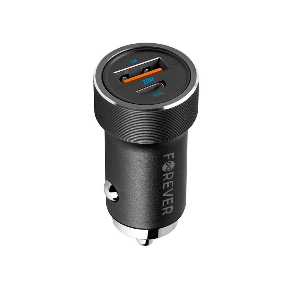 Forever CC-06 PD3.0 + QC3.0 car charger 1x USB-C 1x USB 20W black hind ja info | Mobiiltelefonide laadijad | kaup24.ee