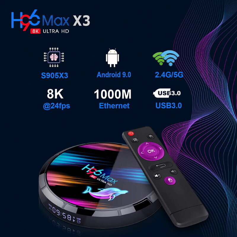 Media Player Smart TV Box 4GB +64GB Riff H96 Max X3 4K, Android 9.0 Wi-Fi / BT Amlogic S905, Black hind ja info | Meediamängijad ja tarvikud | kaup24.ee