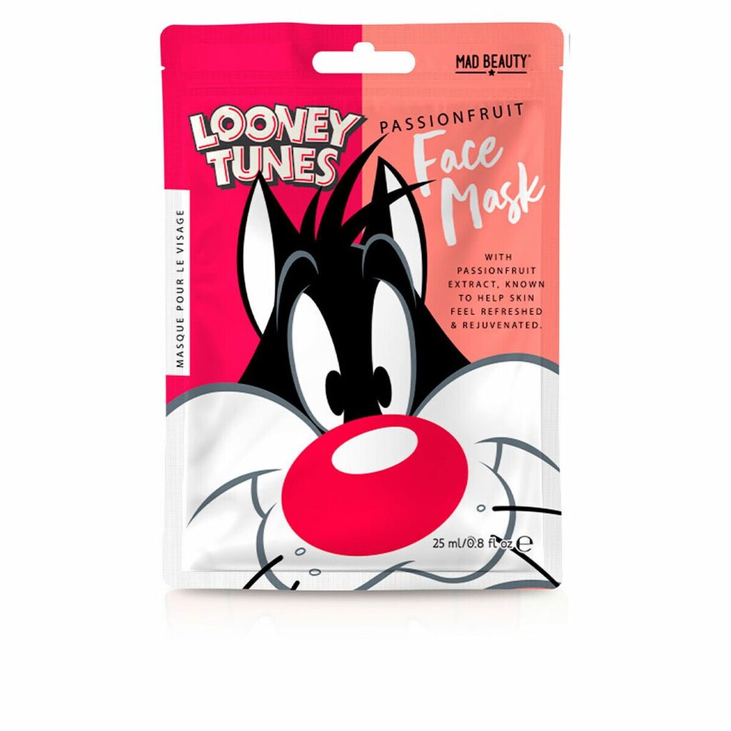 Niisutav ja lõbus näomask Mad Beauty Looney Tunes After Summer Sun & Pool Kids (1 tk Sylvester Passionfruit x 25 ml) hind ja info | Näomaskid, silmamaskid | kaup24.ee