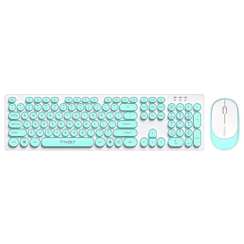 Juhtmeta klaviatuur (EN) + hiire komplekt T-Wolf TF770 Retro Punk PC 2,4 GHz, sinine ja valge hind ja info | Klaviatuurid | kaup24.ee