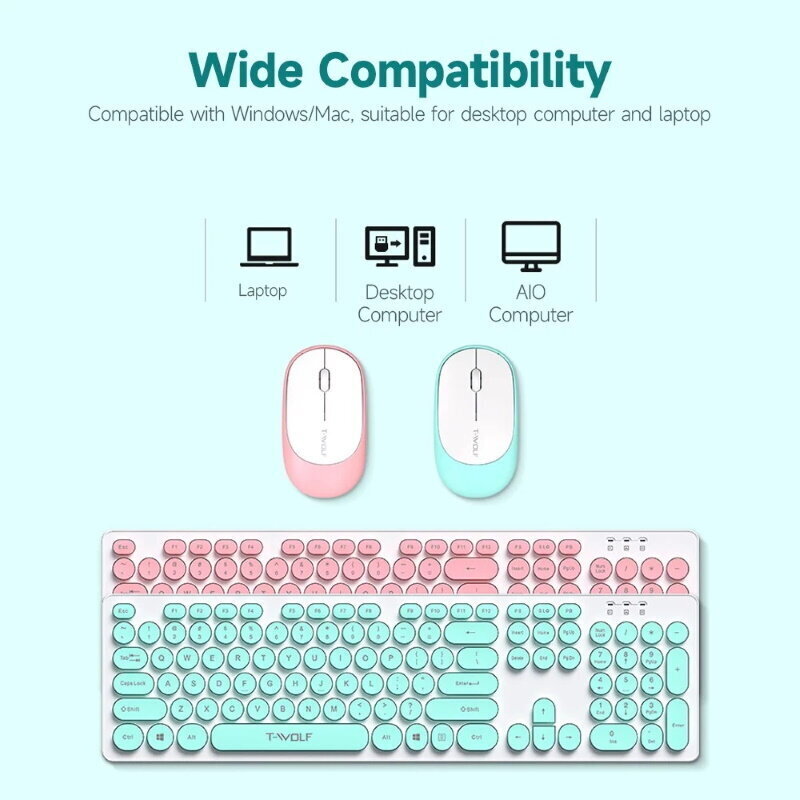 Juhtmeta klaviatuur (EN) + hiire komplekt T-Wolf TF770 Retro Punk PC 2,4 GHz, sinine ja valge цена и информация | Klaviatuurid | kaup24.ee