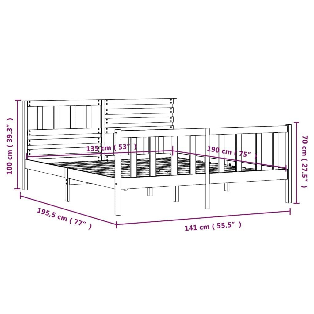 vidaXL voodiraam, täispuit, 135 x 190 cm hind ja info | Voodid | kaup24.ee