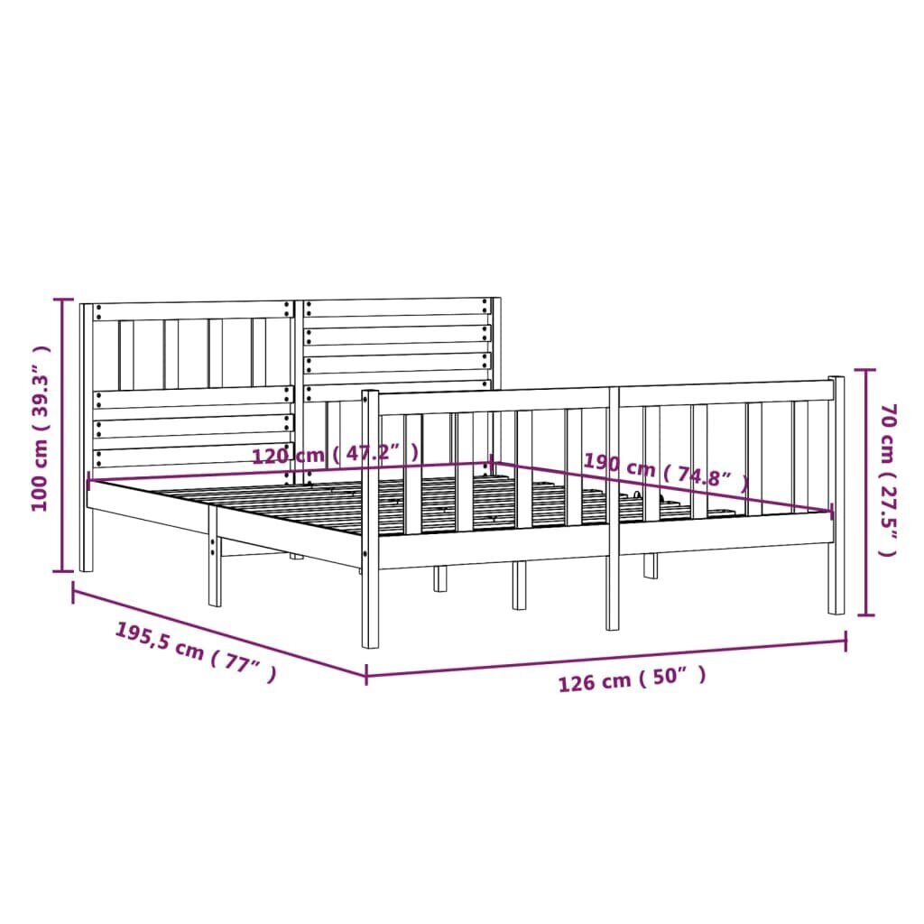 vidaXL voodiraam, must, täispuit, 120 x 190 cm цена и информация | Voodid | kaup24.ee