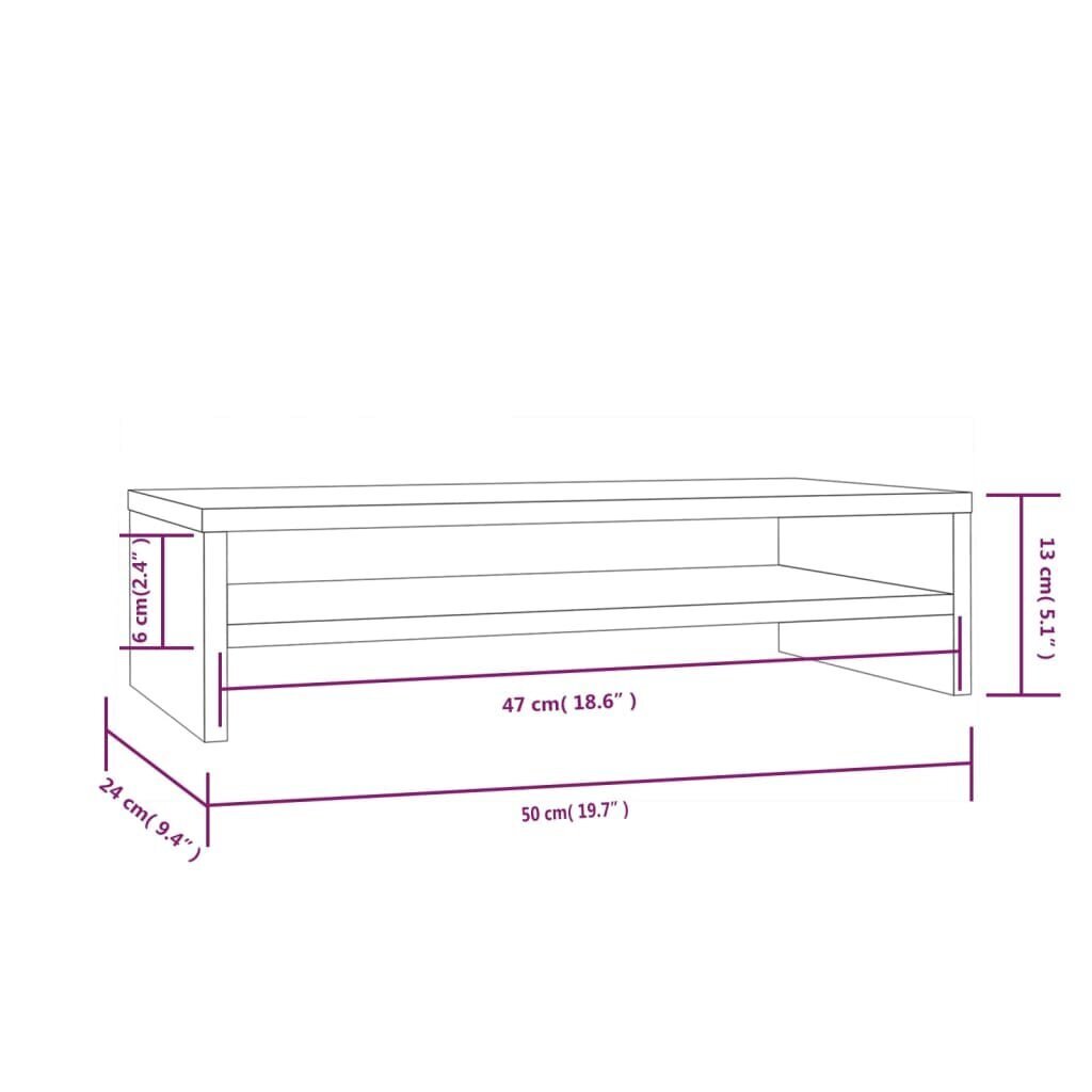 vidaXL monitorialus, valge, 50 x 24 x 13 cm, männipuit hind ja info | TV alused | kaup24.ee