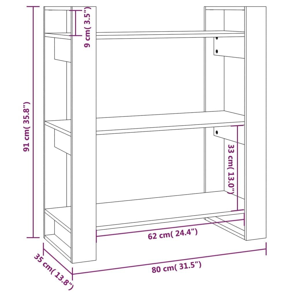 vidaXL raamaturiiul/ruumijagaja, must, 80 x 35 x 91 cm, männipuit hind ja info | Riiulid | kaup24.ee