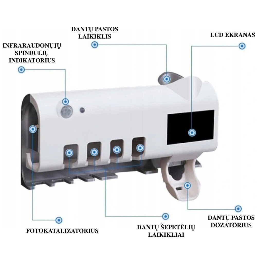 Hambaharjatops UV-sterilisaatori ja hambapasta dosaatoriga цена и информация | Vannitoa sisustuselemendid ja aksessuaarid | kaup24.ee