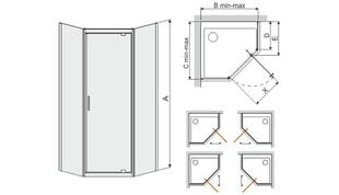 Угловой душ Sanplast TX PKDJ / TX5b 100s, профиль pergamon, украшенное стекло - cora цена и информация | Душевые кабины | kaup24.ee