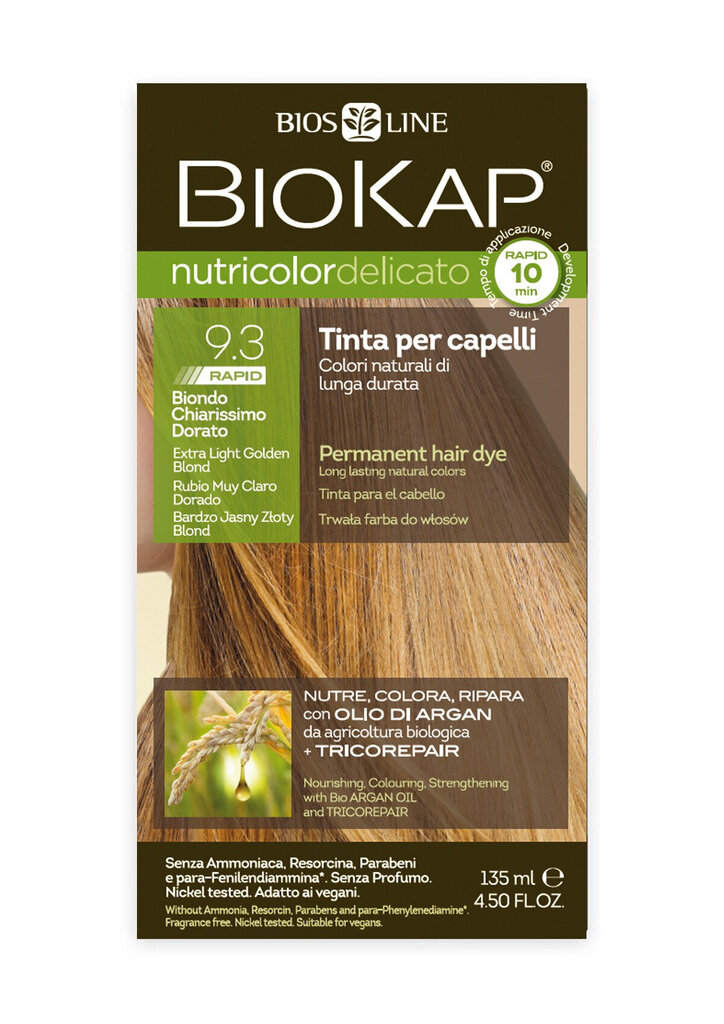 Biokap Nutricolor Delicato Rapid 9.3 / Ekstrahele kuldblond / Kiir-püsivärv hind ja info | Juuksevärvid | kaup24.ee