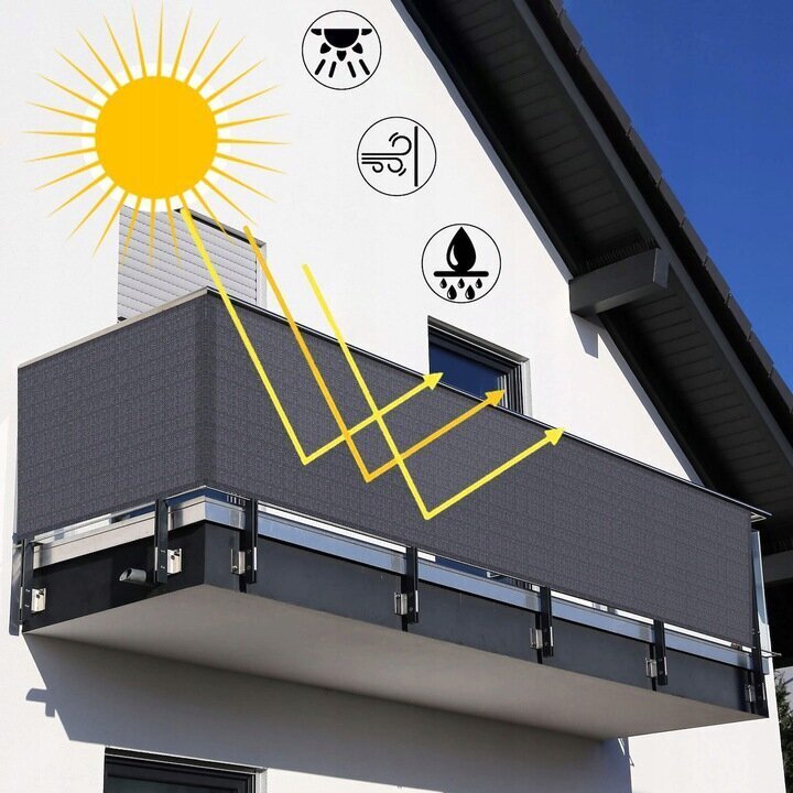 Rõdukardin HDPE koos nööriga, 100x500 cm, tumehall цена и информация | Päikesevarjud, markiisid ja alused | kaup24.ee