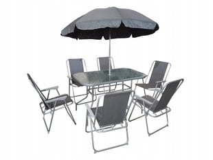 8-osaline välimööbli komplekt koos päikesevarjuga Dominica, hall hind ja info | Aiamööbli komplektid | kaup24.ee