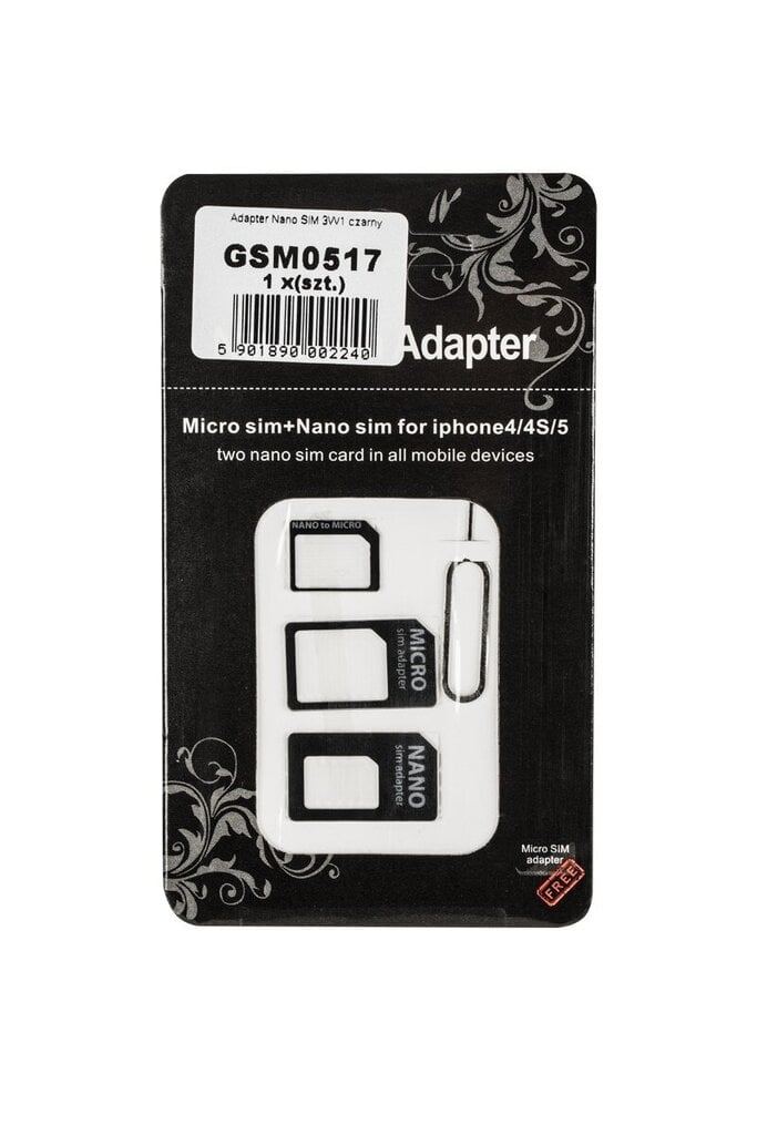 GSM0517 Nano SIM 3in1 adapter, must hind ja info | USB jagajad, adapterid | kaup24.ee