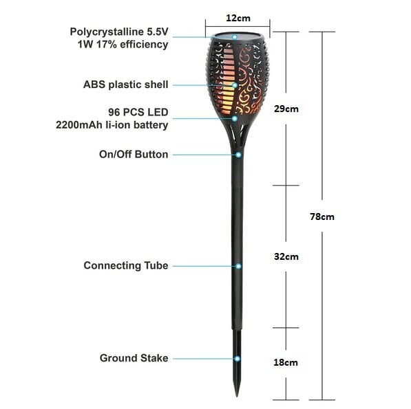 Väli-/aiavalgusti Airi, taskulamp, 96 dioodi päikesepatareiga, 2200 mAh, 78cm hind ja info | Aia- ja õuevalgustid | kaup24.ee