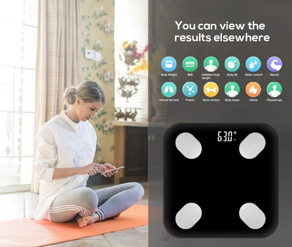 Nutika funktsiooniga põrandakaal Bluetooth, must цена и информация | Kaalud | kaup24.ee