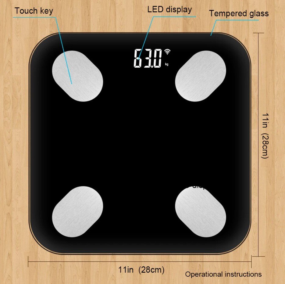 Nutika funktsiooniga põrandakaal Bluetooth, must hind ja info | Kaalud | kaup24.ee