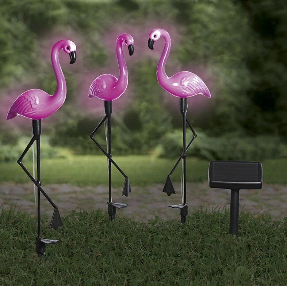LED päikeseenergiaga aiavalgustite komplekt - Flamingod, 3 tk, 53cm hind ja info | Aia- ja õuevalgustid | kaup24.ee