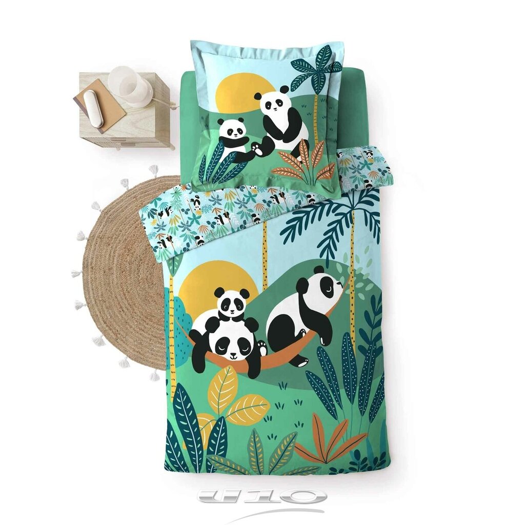 Douceur d'Intérieur voodipesukomplekt Panda Life, roheline, 140 x 200 + 63 x 63 cm hind ja info | Beebide ja laste voodipesu | kaup24.ee