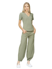 Stretch linasest riidest püksid Lega KL43, roheline hind ja info | Naiste püksid | kaup24.ee