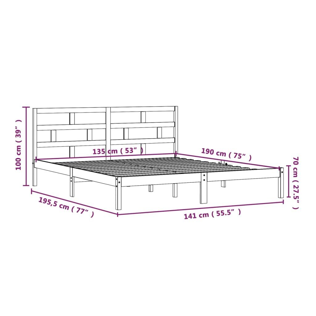 vidaXL voodiraam, täismännipuit, 135 x 190 cm hind ja info | Voodid | kaup24.ee