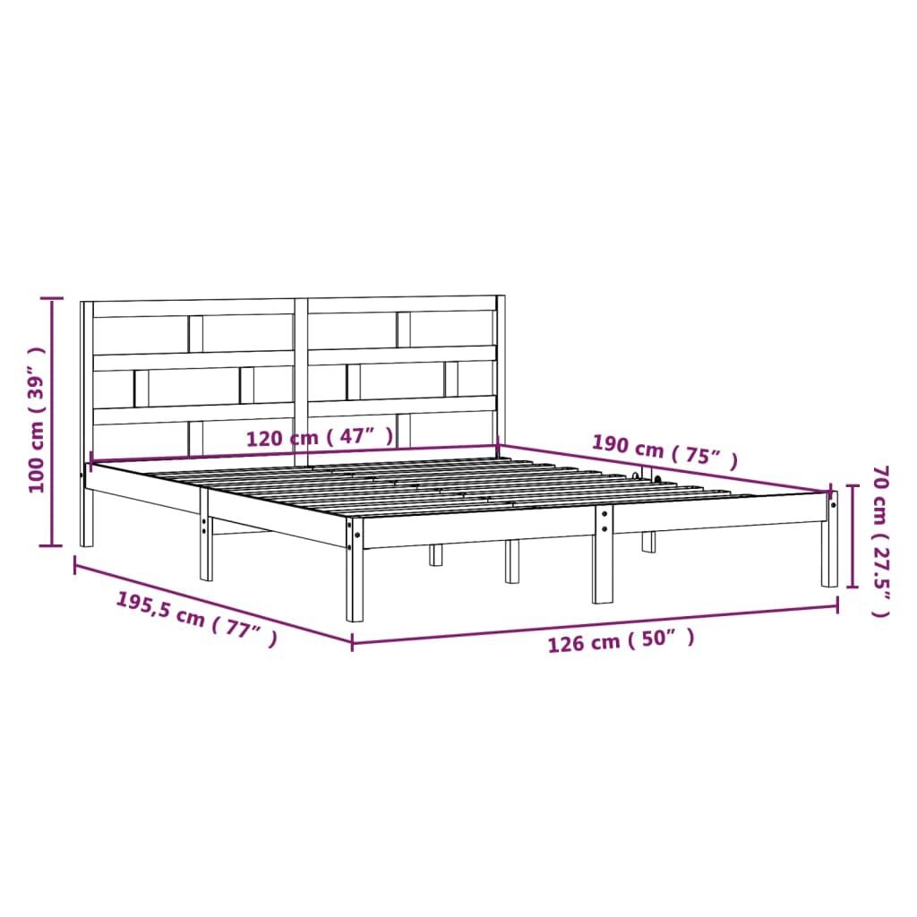 vidaXL voodiraam, must, täismännipuit, 120 x 190 cm цена и информация | Voodid | kaup24.ee