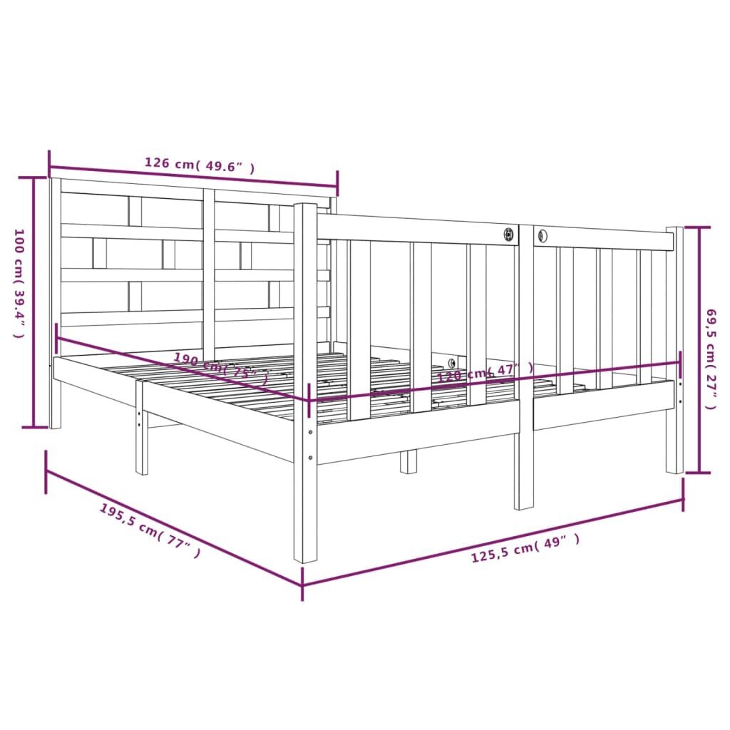 vidaXL voodiraam, must, täismännipuit, 120 x 190 cm hind ja info | Voodid | kaup24.ee