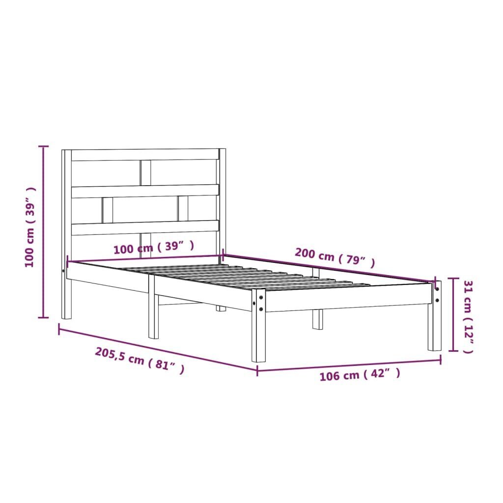 vidaXL voodiraam, must, täismännipuit, 100 x 200 cm цена и информация | Voodid | kaup24.ee