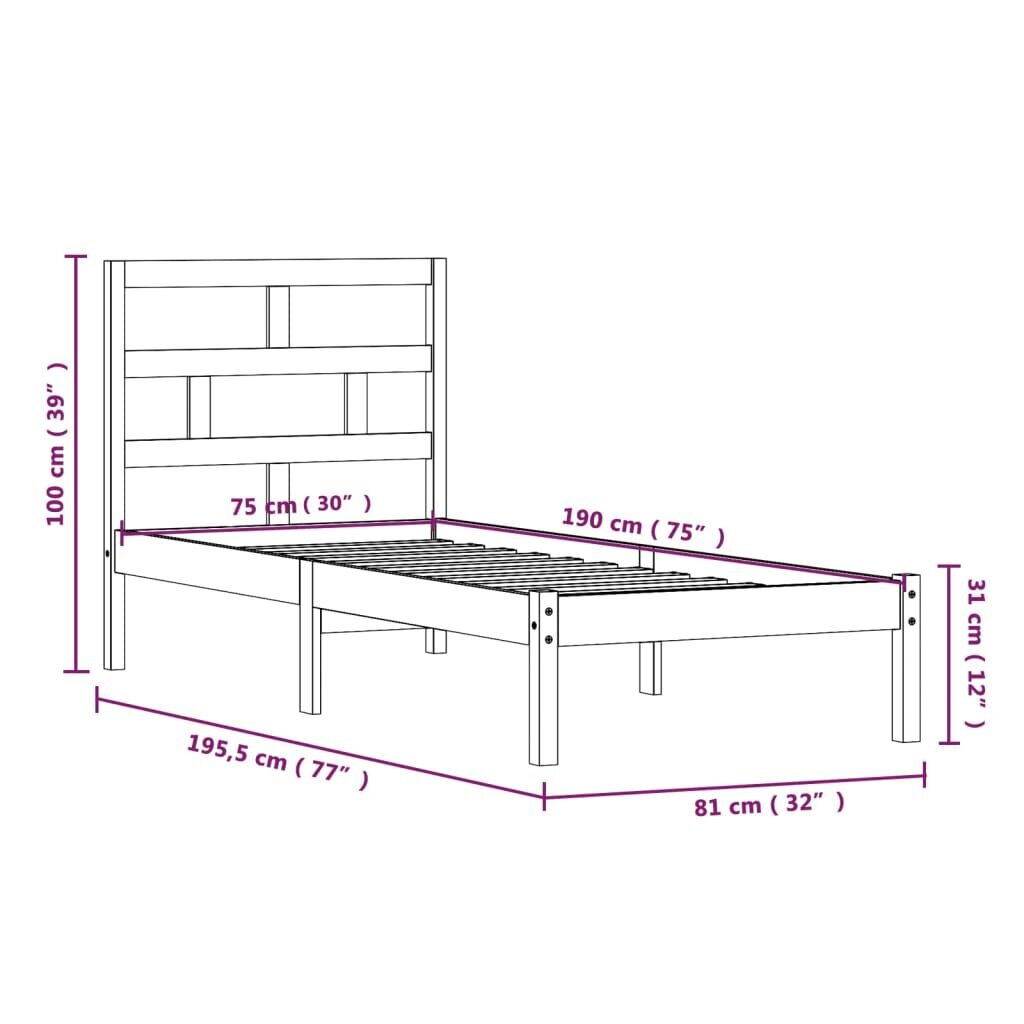 vidaXL voodiraam, täismännipuit, 75 x 190 cm цена и информация | Voodid | kaup24.ee