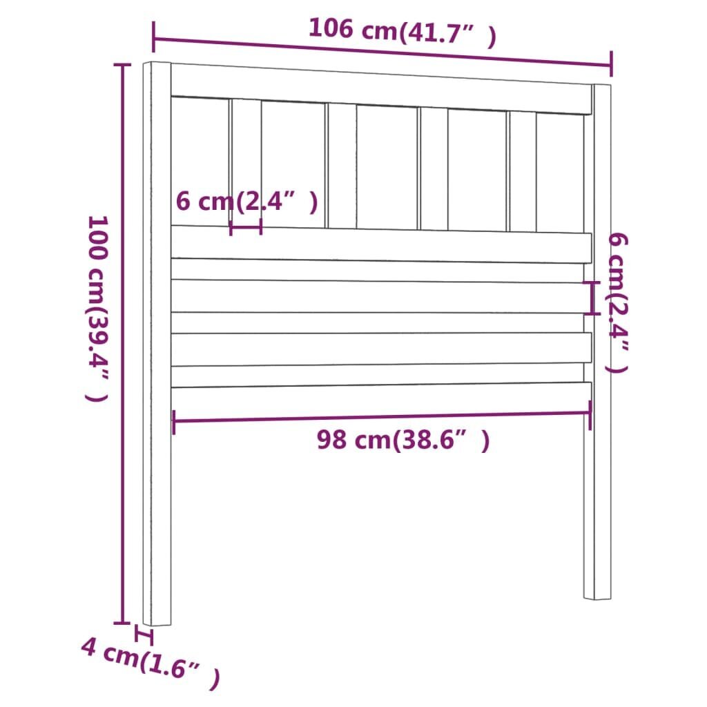 vidaXL voodipeats, hall, 106 x 4 x 100 cm, männipuit цена и информация | Voodid | kaup24.ee