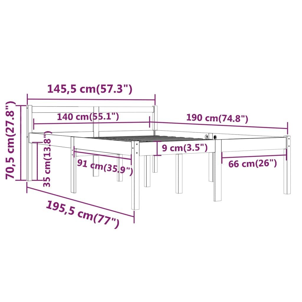 vidaXL voodiraam, meepruun, männipuit, 140 x 190 cm hind ja info | Voodid | kaup24.ee