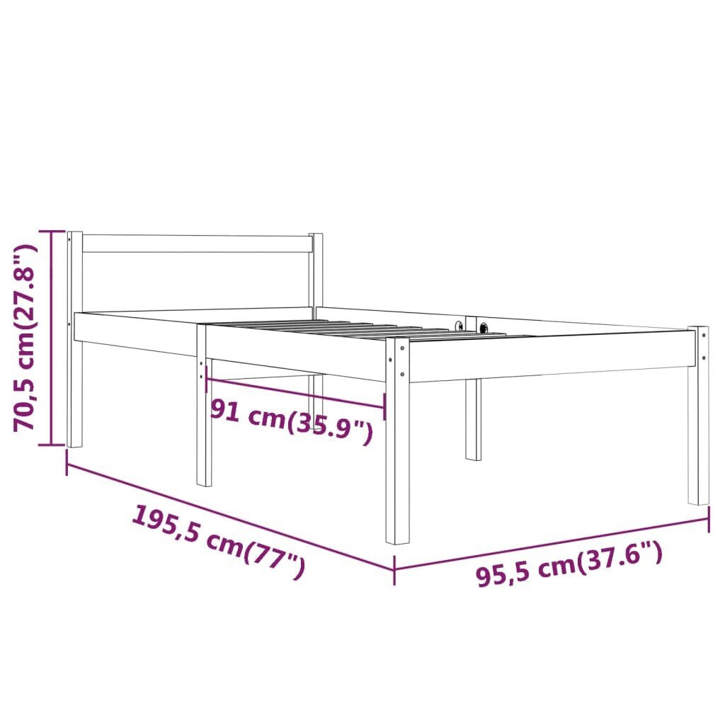 vidaXL voodiraam, täismännipuit, 90 x 190 cm hind ja info | Voodid | kaup24.ee