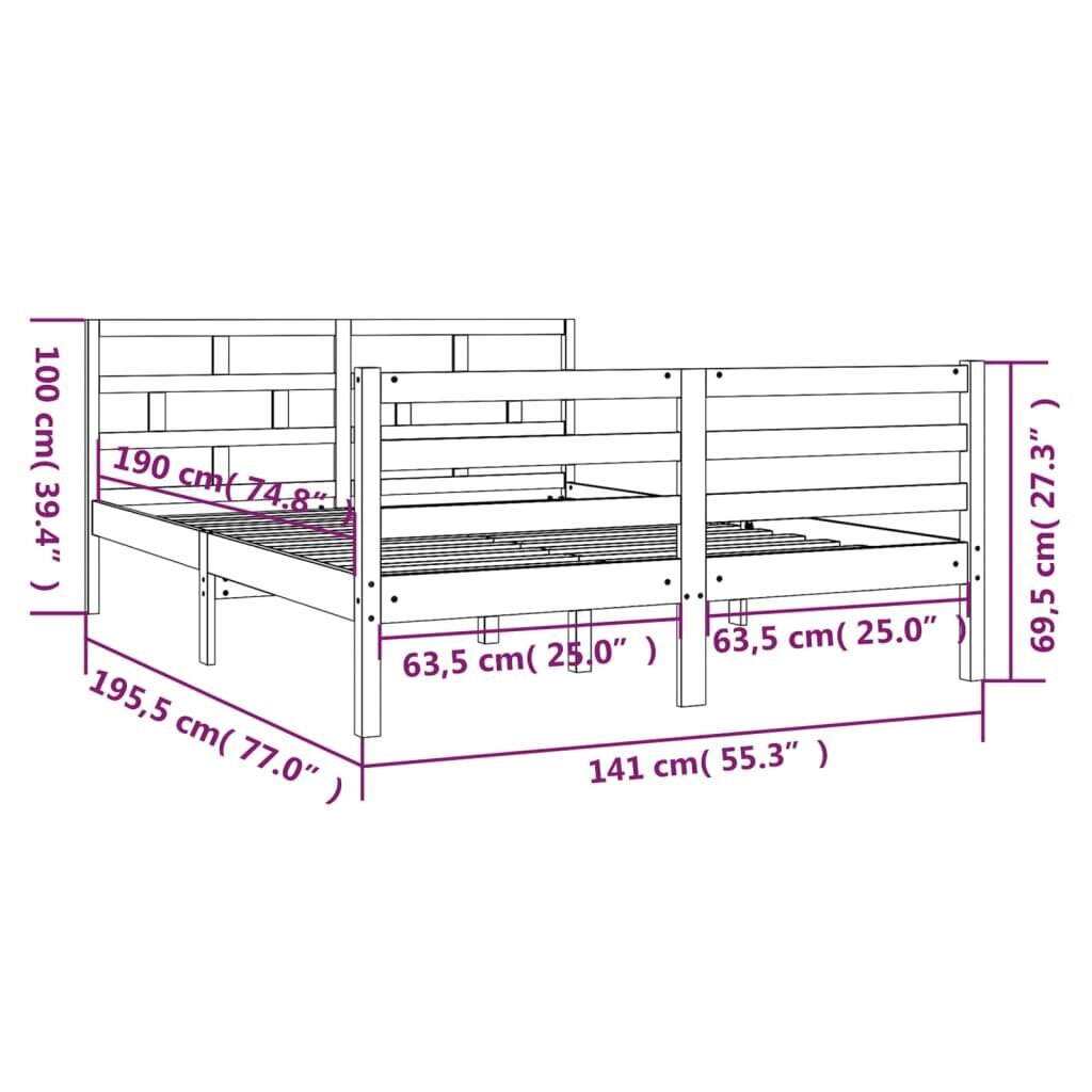 vidaXL voodiraam, hall, täispuit, 135 x 190 cm цена и информация | Voodid | kaup24.ee