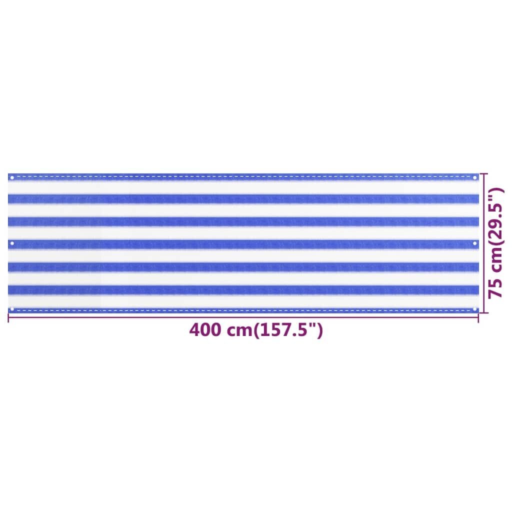 vidaXL rõdusirm, sinine ja valge, 75 x 400 cm, HDPE hind ja info | Päikesevarjud, markiisid ja alused | kaup24.ee