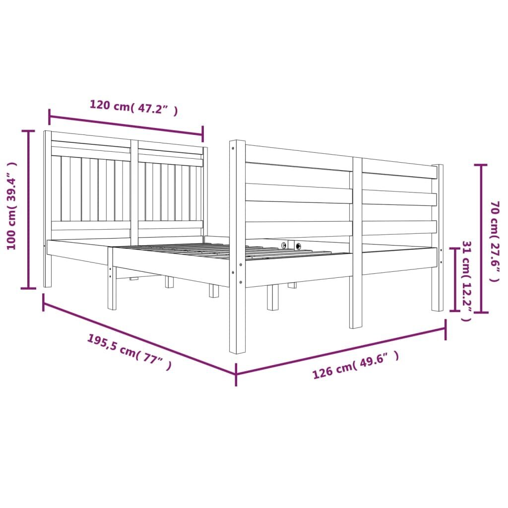 vidaXL voodiraam, valge, täispuit, 120 x 190 cm цена и информация | Voodid | kaup24.ee