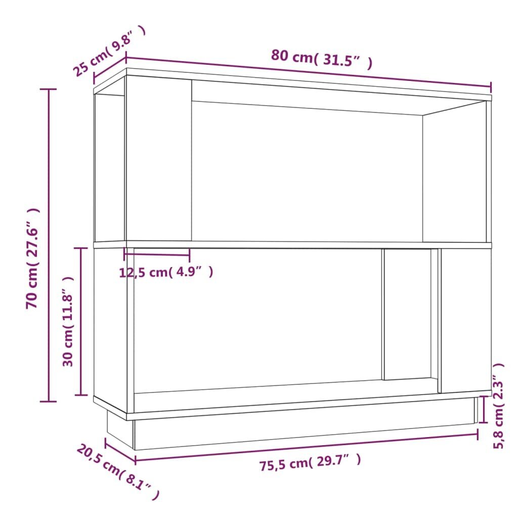 vidaXL raamaturiiul/ruumijagaja, hall, 80 x 25 x 70 cm, männipuit цена и информация | Riiulid | kaup24.ee