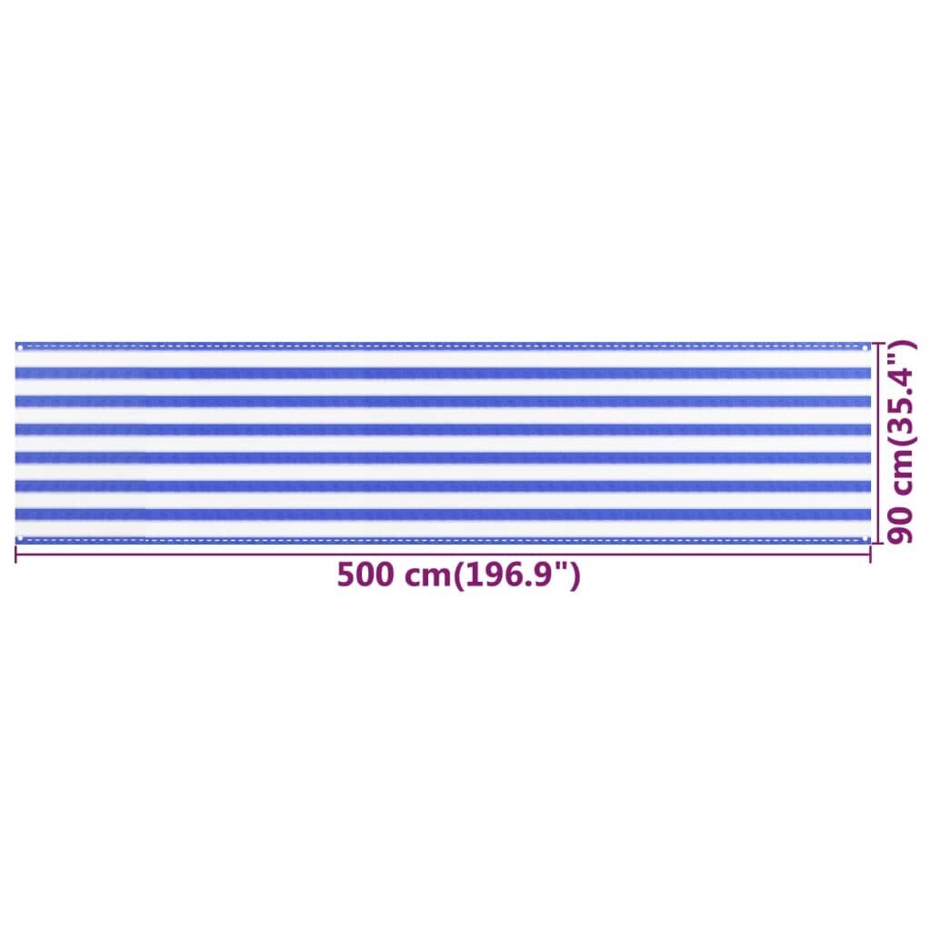 vidaXL rõdusirm, sinine ja valge, 90 x 500 cm, HDPE цена и информация | Päikesevarjud, markiisid ja alused | kaup24.ee