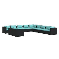 Комплект садовой мебели с подушками, 11 предметов, ротанг из полиэтилена, чёрный / синий (46380) цена и информация | Комплекты уличной мебели | kaup24.ee