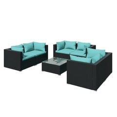Комплект уличной мебели с подушками, 7 частей, чёрный / синий цена и информация | Комплекты уличной мебели | kaup24.ee